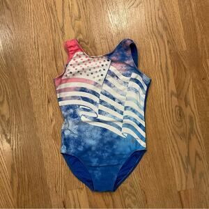 Destira Gymnastics American Flag Leotard Size XS Granite Gray